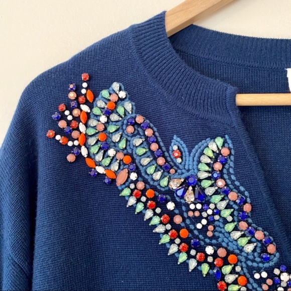 Anthropologie Moth Embellished Jewel Sweater Blue petite small - Picture 8 of 12